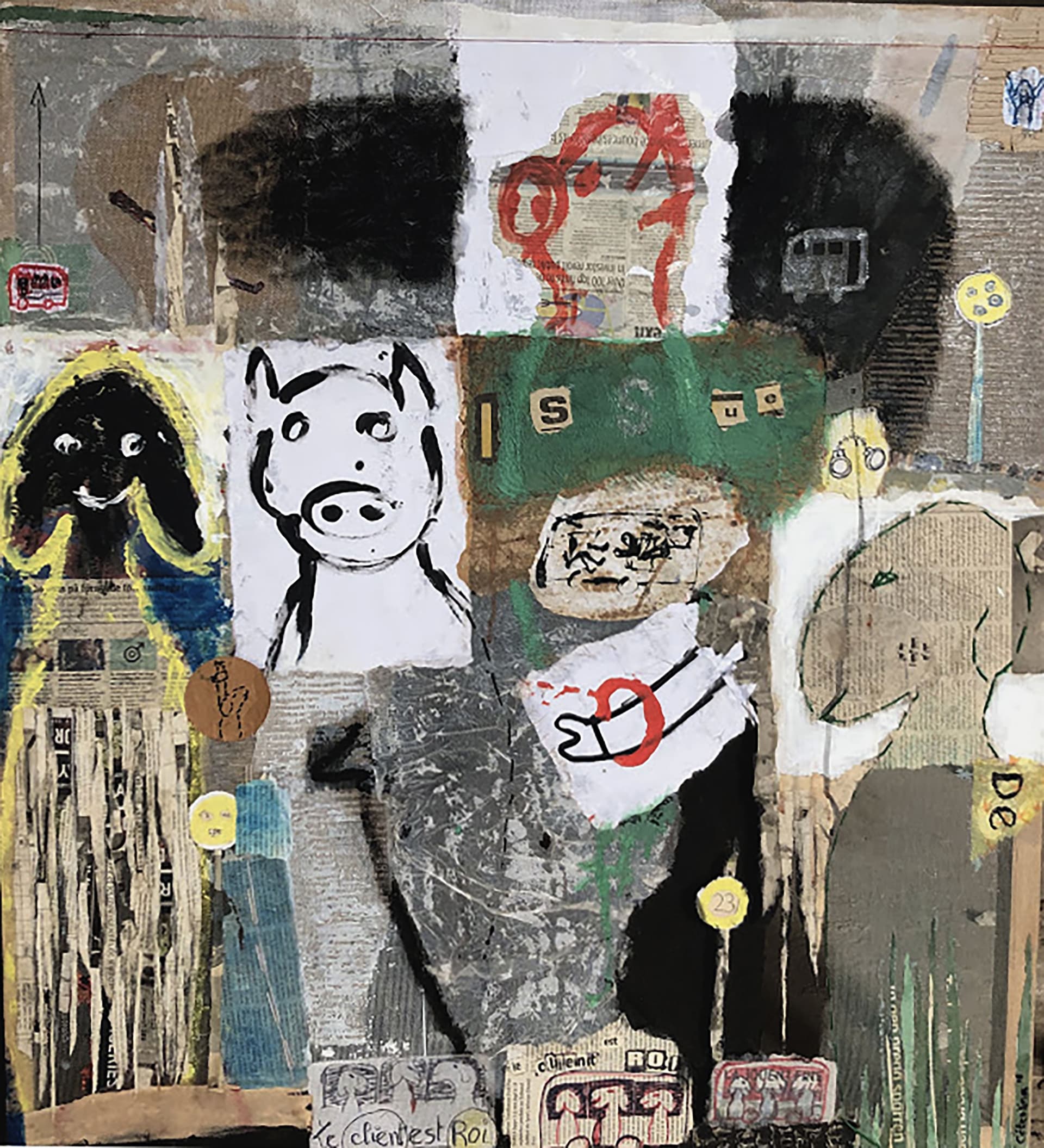 Cochon, Moutons, collage, issu de secours, le client est roi 